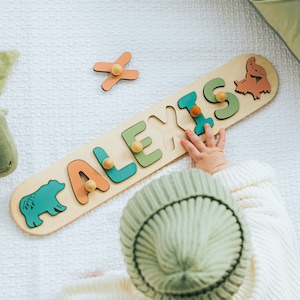 Personalized Name Puzzle With Pegs Newborn Baby Gift Montessori Puzzle For Toddlers Wooden Toys For Kids Baby Shower Baptism Easter Gifts image 2