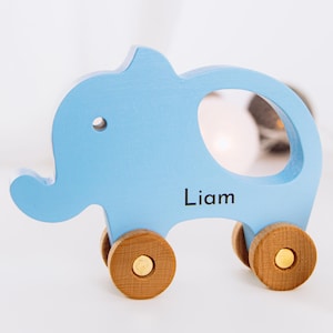 Push Toy for 1 2 Year Old, Personalized Wooden Animals on Wheels, Pull Along Elephant, Natural Material Safe For Kids Keepsake Gift for Baby