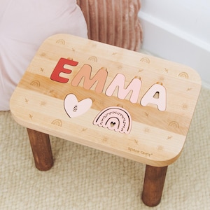 Montessori Helper For Kids Wooden Stool Custom Name Puzzle Personalized 1st Birthday Girl Gift First Christmas Gift Gifts for Toddlers