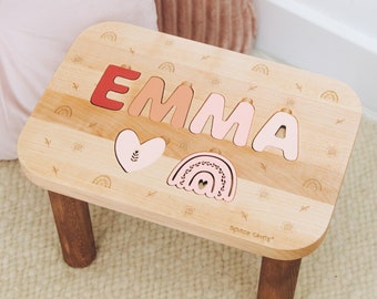 Holzhocker Benutzerdefinierte Namen Puzzle Personalisierter 1. Geburtstag Mädchen Geschenk Montessori Helfer Für Kinder Erstes Weihnachtsgeschenk Geschenke für Kleinkinder