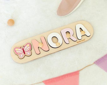 Name Puzzle for Baby Girl, 1st Birthday Personalized Toddler Gift, Pink Girl Nursery Decor, Custom Baby Gifts, 1st Christmas Gift