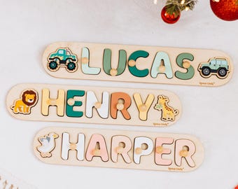 Rompecabezas de madera personalizado con nombre, juguete Montessori con nombre, rompecabezas personalizado con nombre para bebé, juguete educativo para niños pequeños, regalo de primer cumpleaños/Navidad para niños.