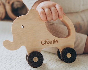 Wooden Toy Elephant on Wheels / Personalized Baby Gifts / Wooden Toy For Toddlers / Custom Baby Shower Gift / Elephant Nursery / Baby Gifts