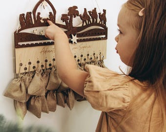 Calendario de Adviento de madera personalizado para niños, decoración de pared para la cuenta regresiva navideña, tradición de 24 días.