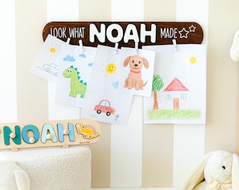 Art Display With Clips, Look What We Made Sign, Hang Wall Art Kids, Toddler Birthday Gift, Custom Nursery Room Decor, Christmas Gift