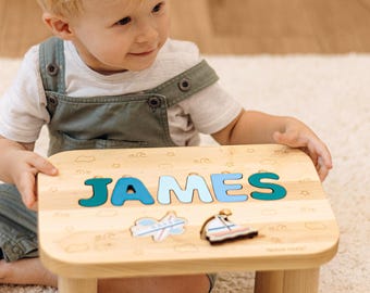 Taburete de madera personalizado con nombre, taburete Montessori para niños pequeños, silla infantil personalizada, regalo de primer cumpleaños para niños, muebles para guardería.