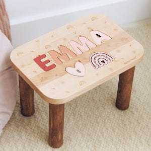 Toddler Name Step Stool with Heart & Butterfly. 1 2 3 Year Old Granddaughter Gift. Personalized Stool For Kids. Wooden Nursery Furniture.