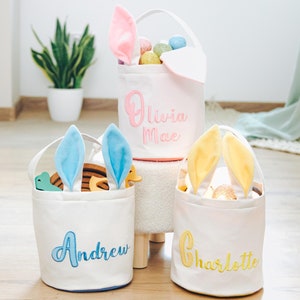 Bestickter Osterkorb. Häschen Korb. Ostereiersuchbeutel mit Name. Personalisierter Osterkorb. Ostergeschenke für Kinder. Baby Mädchen Ostern