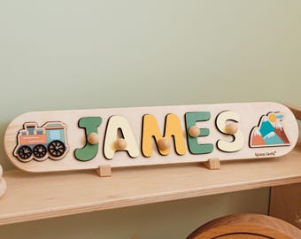 Train Name Puzzle, Personalized Baby Gift, Name Puzzle For Toddlers, 1st Christmas Gift, Baptism Gift, Nursery Decor By Space Chris