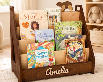Personalized Bookshelf for Kids, Gift for Toddler, Wooden Montessori Bookcase, Custom Name Book Storage, Nursery Gift for Boy or Girl