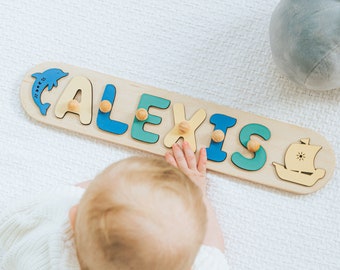 Baby Name Puzzle Personalized Baby Gift Ocean Nursery Name Sign Baby Shower Baptism Newborn Gift Educational Toy For Toddlers Montessori Toy