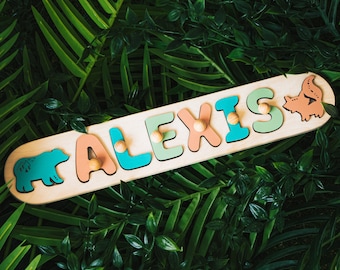 Name Puzzle With Pegs 1st Birthday Boy Gift Woodland Nursery Decor Wooden Kids Name Puzzle Montessori Toys For Toddlers Baby Shower Gifts