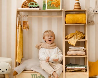 Montessori-Kleiderschrank für Kleinkinder, Aufbewahrung für Kinderzimmer, Verkleidungs- und Spielzimmer, Kindermöbel