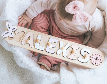 Gepersonaliseerde naampuzzel met pinnen Pasgeboren babycadeau Montessori puzzel voor peuters Houten speelgoed voor kinderen Babyshower Doop Paascadeaus