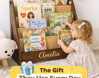 El regalo que usarán todos los días: estantería infantil personalizada, expositor de libros Montessori, organizador de madera para la habitación del bebé, regalo de cumpleaños para niños pequeños.