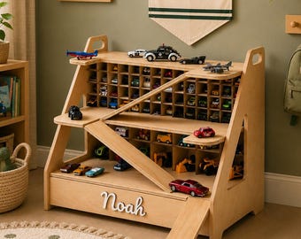 Garaje de aparcamiento de coches de juguete - Juguete personalizado para niños, almacenamiento de coches de juguete Montessori, regalo de cumpleaños para niños pequeños, decoración de guardería