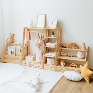 Children Wardrobe, Kid&#39;s Room Furniture, Montessori Furniture for Girl, Nursery Shelves, Custom Wooden Bookshelf, Clothes Rack For Baby Room