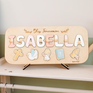 Baptism Girl Gift. Keepsake Dedication Board. Newborn Gift. Religious Puzzle. Baby Christening Gift for Godson. Personalized Baby Puzzles.