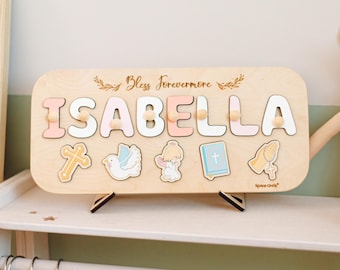 Baptism Girl Gift. Keepsake Dedication Board. Newborn Gift. Religious Puzzle. Baby Christening Gift for Godson. Personalized Baby Puzzles.