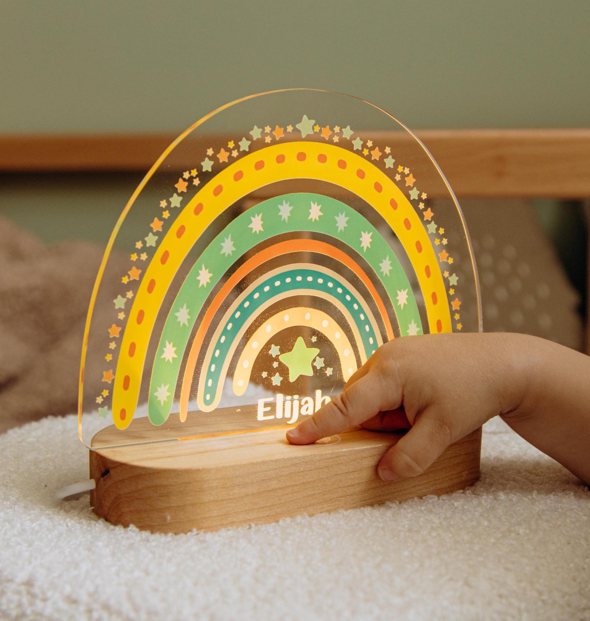 Watercolor Rainbow Night Light. Cute Baby Girl Night Light. 9 Cute Rainbow Night Light Designs. Personalized Night Light. Baby Baptism Gift.