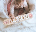 Personalized Name Puzzle With Pegs Newborn Baby Gift Montessori Puzzle For Toddlers Wooden Toys For Kids Baby Shower Baptism Easter Gifts product logo