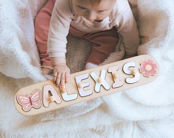Personalized Name Puzzle With Pegs Newborn Baby Gift Montessori Puzzle For Toddlers Wooden Toys For Kids Baby Shower Baptism Christmas Gifts
