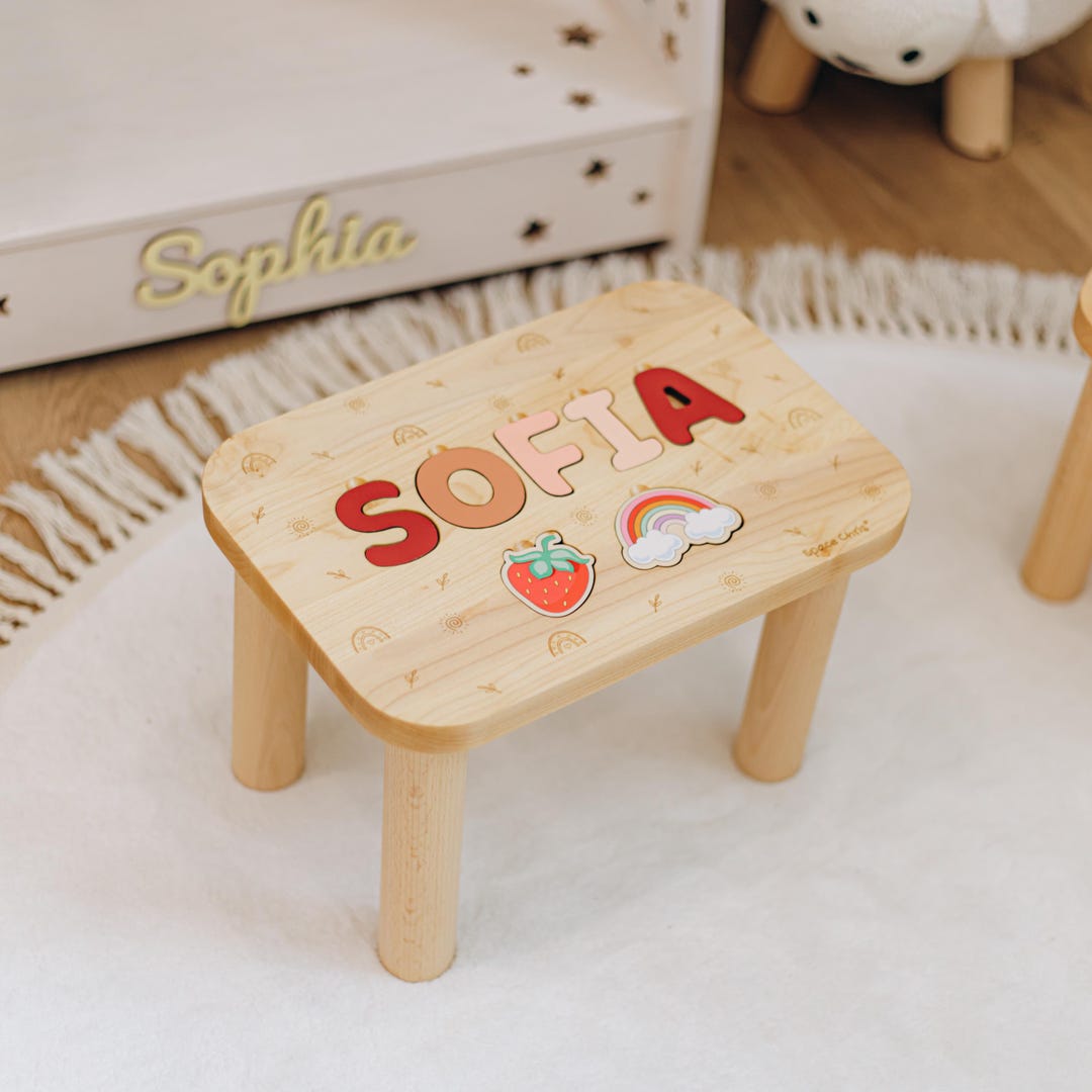 Berry Name Puzzle Stool - Montessori Kid Helper - Wooden Step Stool for ...