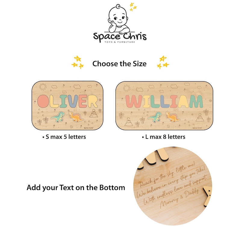 Name Hocker von Space Chris, Montessori Helfer für Kinder, Geschenk zum 1 Bild 4