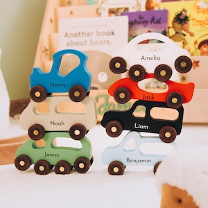 Colorful Wooden Car Toy For Boys Cars With Names Gift for Grandson Sensory Toys For Toddlers First Birthday Gift for Kids Newborn Gift