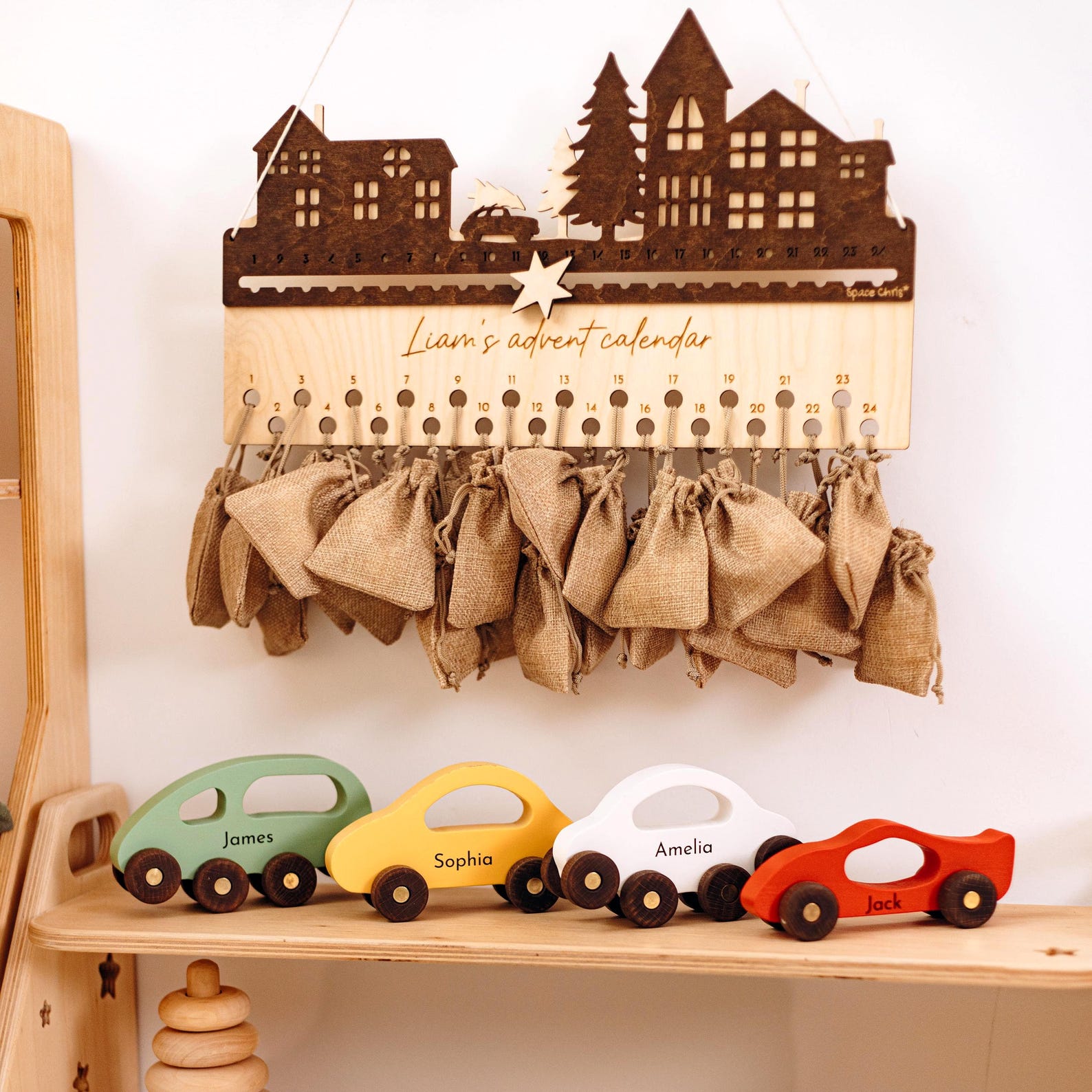 Custom Advent Calendar Made of Wood, Personalized Christmas Gift with Desired Text, Kids