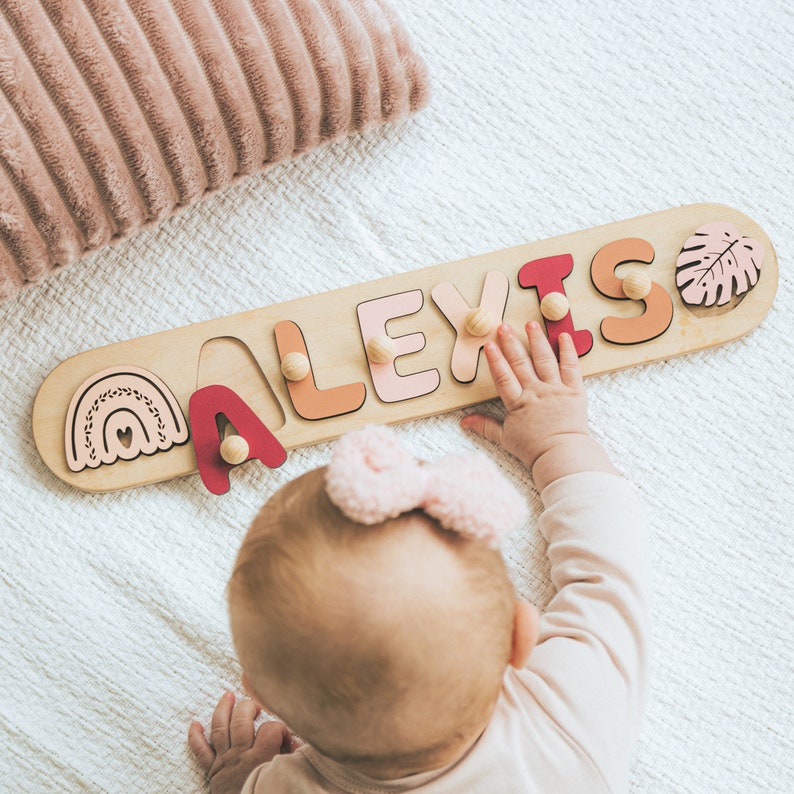 Personalized Name Puzzle With Pegs Newborn Baby Gift Montessori Puzzle For Toddlers Wooden Toys For Kids Baby Shower Baptism Easter Gifts image 10