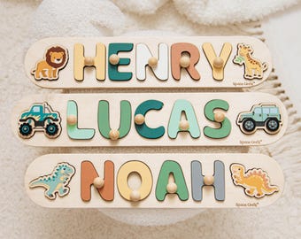 Rompecabezas de nombre para bebé niño, regalo de bautismo, rompecabezas de madera Montessori, juguetes para niños pequeños, primer regalo para niños, regalo personalizado para recién nacido.