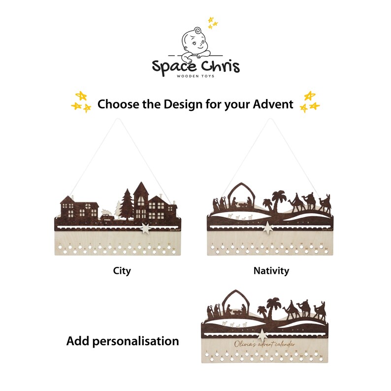 Christmas Accents. Holiday Home Decor. Hanging Advent Calendar for Kids