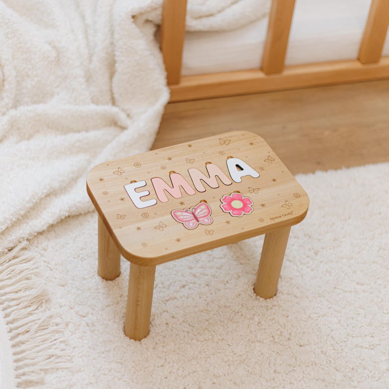Wooden Name Puzzle Stool Personalized 1st Birthday Baby Girl Gift ...