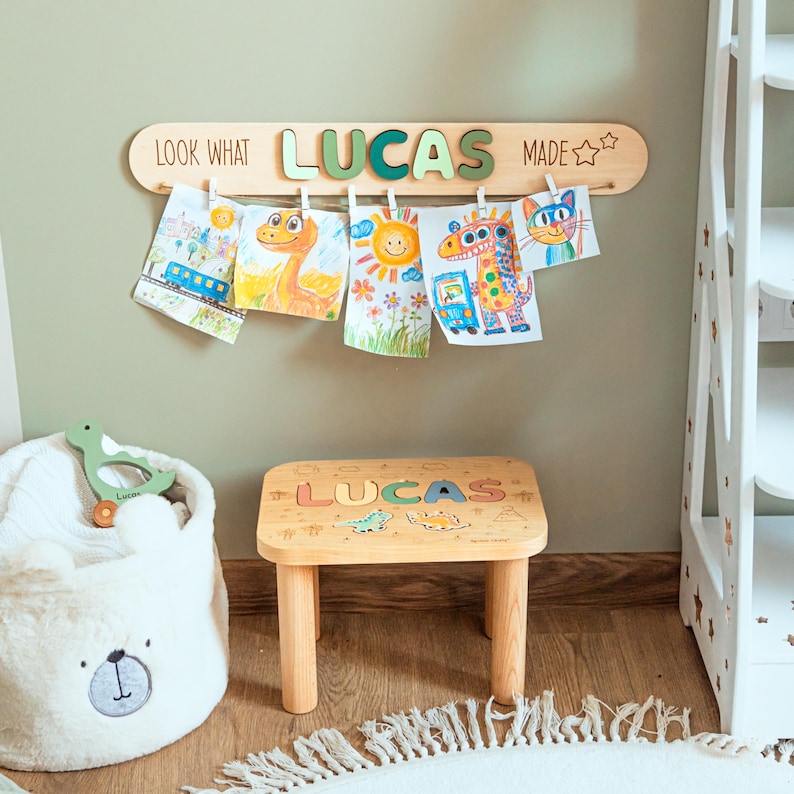 Name Hocker von Space Chris, Montessori Helfer für Kinder, Geschenk zum 1 Bild 7