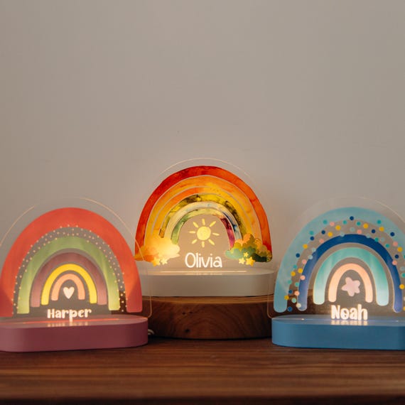 Baby Night Light. 9 Cute Rainbow Night Light Designs. Watercolor Rainbow Night Light. Personalized Night Light. Gift For Kids. Baby Girl.