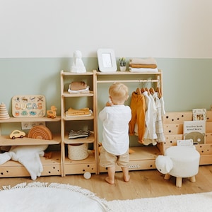 Nursery Set-Montessori Clothing Rack with Shelf, Montessori shelf, Montessori Furniture, Dress Up Storage, Montessori Bookshelf, Toy Storage