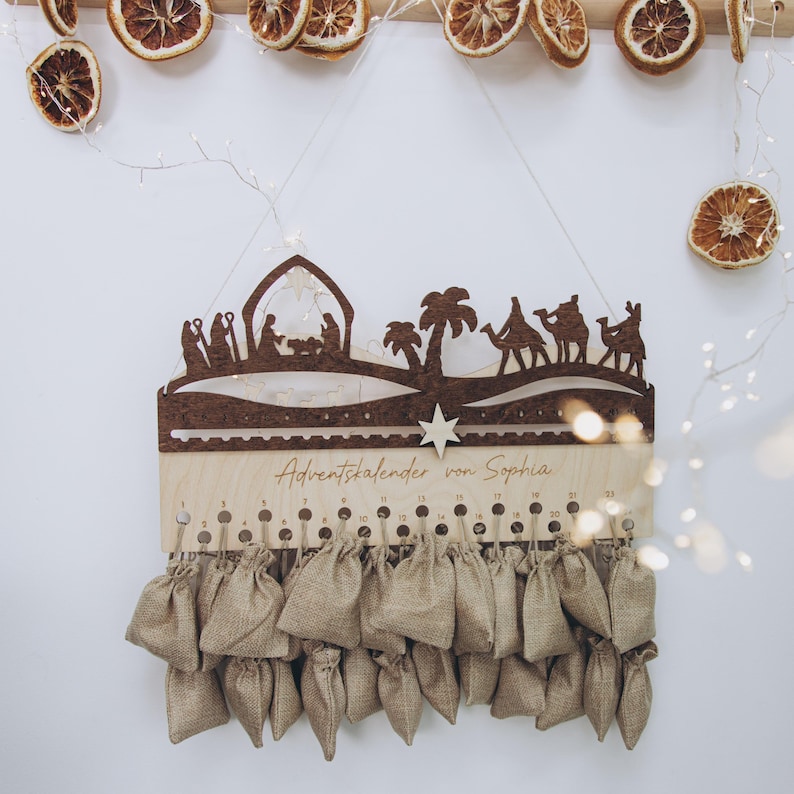 Wall Advent Calendar. Christmas Countdown. Nativity Scene. Holiday Home Decor. Reusable Wooden Advent