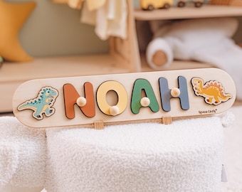 Name Puzzle with Stand. Dino Nursery Decor. 1st Birthday Dinosaur Gift. Baby Boy Gift Personalized. Custom Baby Shower Gift. Montessori Toy.