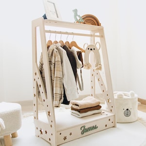 Scandinavian Furniture for Kids, Clothing Rack, Custom Wardrobe for Kids, Montessori Shelves for Toddler, Personalised Baby Birthday Gift.