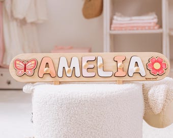 Name Puzzle for Baby Girl. Pink Girl Nursery Decor. 1st Birthday Personalized Toddler Gift. Custom Baby Shower Gifts. Christmas Baby Gift.