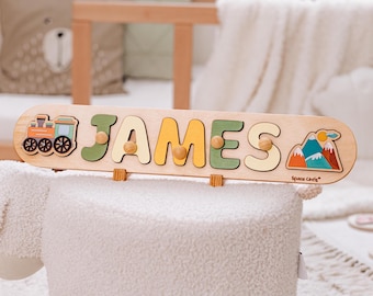 Custom Wooden Name Puzzle / 1st Birthday Boy Gift With Dinosaurs / Baby Shower Gift / Dino Nursery Decor / Baptism Boy Gift / Montessori Toy