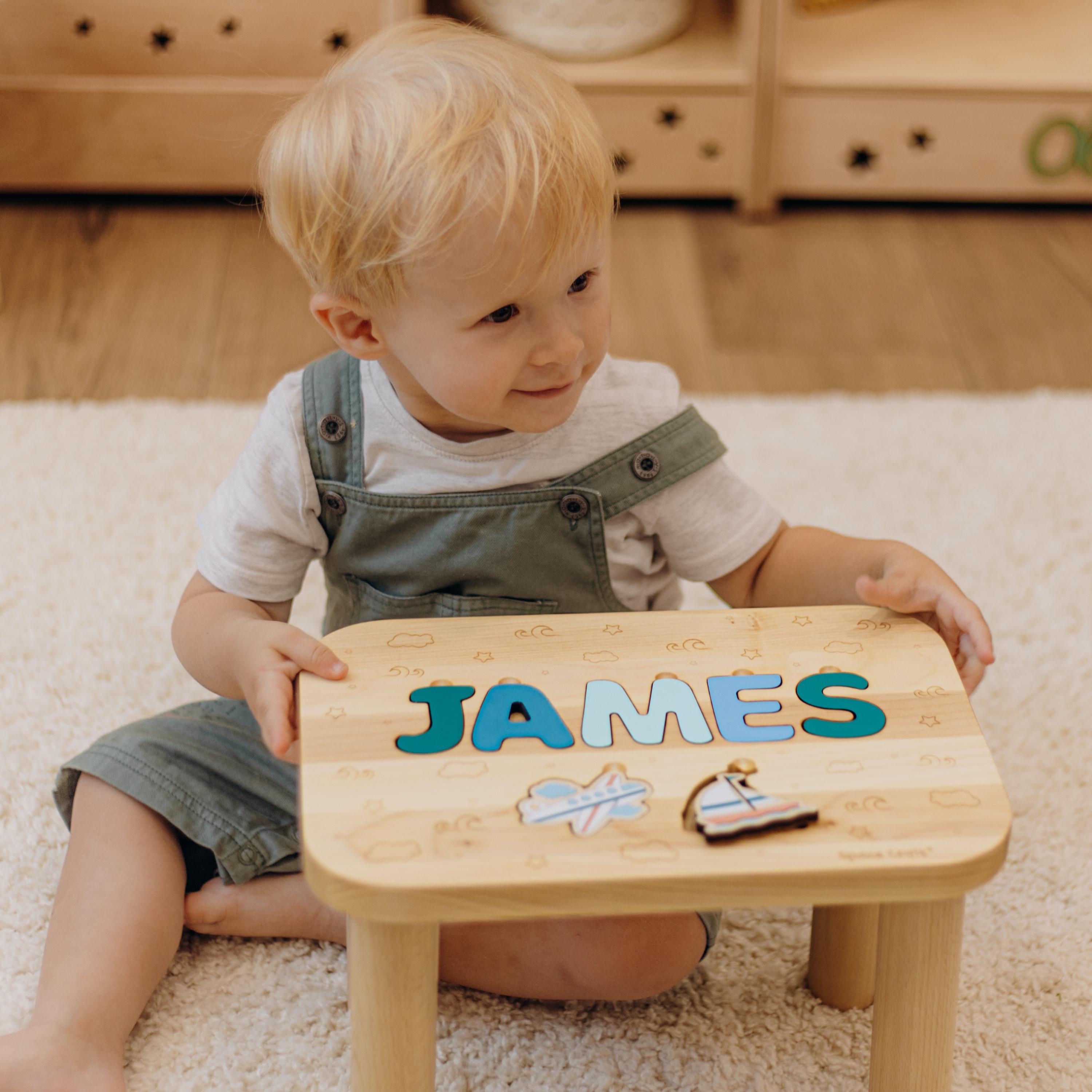 Wooden Name Puzzle Stool Personalized 1st Birthday Baby Girl Gift ...