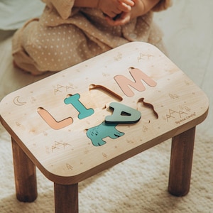 Perfect 1st Birthday Boy Gift Baptism Gift Toddler Step Stool Name Puzzle Personalized Montessori Helper For Kids Birthday Girl Nephew Gift
