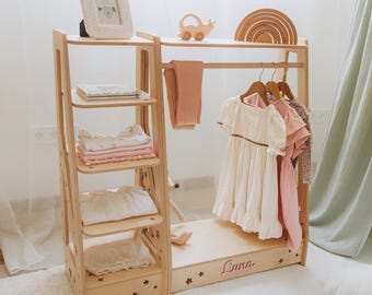 Sweet Home from wood Armadio per bambini - Appendiabiti in legno per bambini, mobili fai da te, armadio aperto per bambini, facile da montare (non verniciato