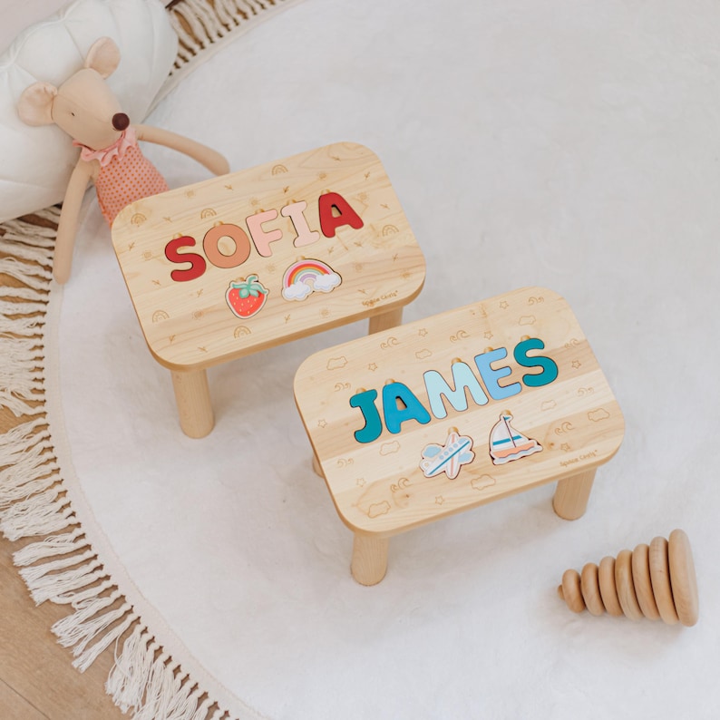 Name Hocker von Space Chris, Montessori Helfer für Kinder, Geschenk zum 1 Bild 10
