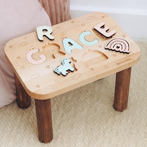 Unicorn Theme Birthday Party Baby Step Stool With Elements Nursery Futniture for Girl 1st Birthday Boy Gift Custom Montessori Helper For Kid
