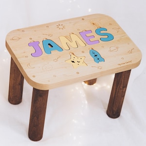 Toddler Step Stool Name Puzzle Baby Boy Gift Custom 1st Birthday Boy Gift Montessori Helper For Kids Nursery Futniture Babies First Gift