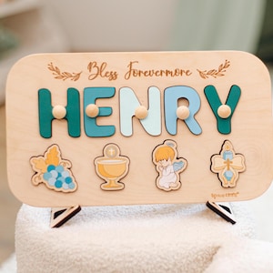 Baby Christening Gift for Godson. Baptism Girl Gift. Keepsake Dedication Board. Personalized Baby Puzzles. First Religious Christmas Gift.