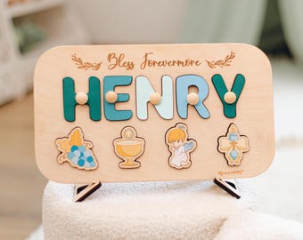 Baby Christening Gift for Godson. Baptism Girl Gift. Keepsake Dedication Board. Personalized Baby Puzzles. Easter Gift for Kids